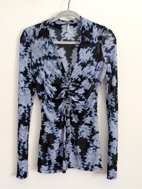 Free People Black Purple Floral Lucky Shirtee Long Sleeve Shirt Women’s XS Top